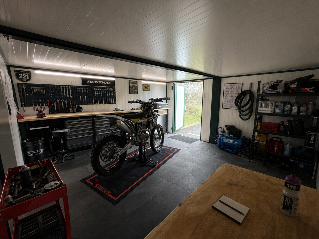 Linked Insulated XPandaStore motorbike & quad workshop interior