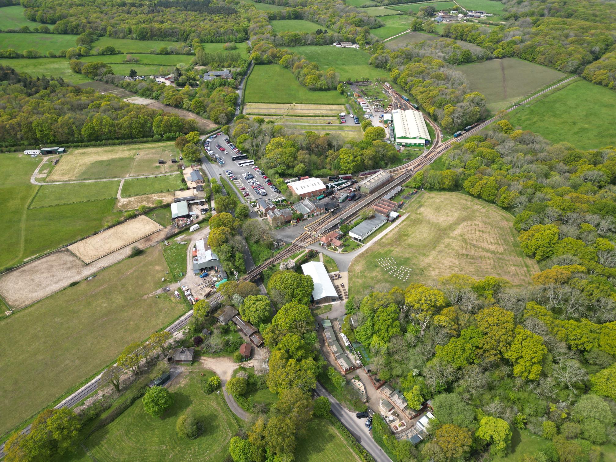 Aerial view of the Isle of Wight Steam Railway site and station